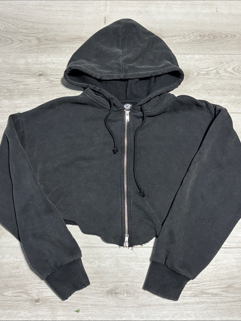 Women's Black PacSun Vintage distressed rough cut Cropped Zip Hoodie Size S